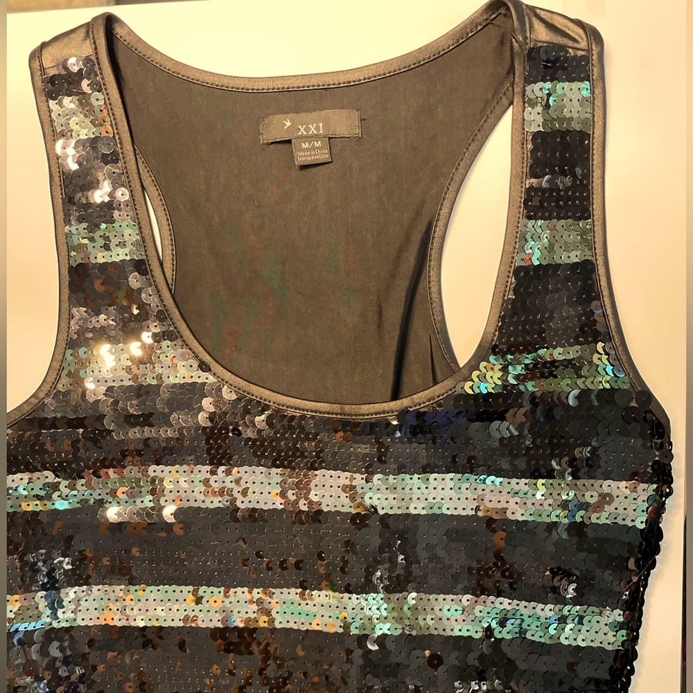 Tank top sequined black and silver/ grey